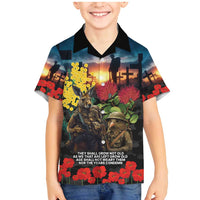 Kangaroo-Kiwi Soldier ANZAC Personalised Family Matching Mermaid Dress and Hawaiian Shirt Golden Wattle and Pohutukawa Flowers LT9 Son's Shirt Black - Polynesian Pride