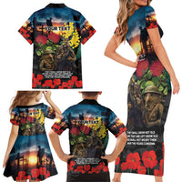Kangaroo-Kiwi Soldier ANZAC Personalised Family Matching Short Sleeve Bodycon Dress and Hawaiian Shirt Golden Wattle and Pohutukawa Flowers LT9 - Polynesian Pride