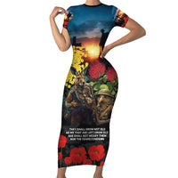 Kangaroo-Kiwi Soldier ANZAC Personalised Family Matching Short Sleeve Bodycon Dress and Hawaiian Shirt Golden Wattle and Pohutukawa Flowers LT9 Mom's Dress Black - Polynesian Pride