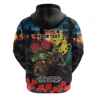 Kangaroo-Kiwi Soldier ANZAC Personalised Hoodie Golden Wattle and Pohutukawa Flowers