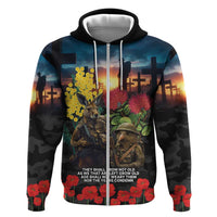 Kangaroo-Kiwi Soldier ANZAC Personalised Hoodie Golden Wattle and Pohutukawa Flowers