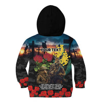 Kangaroo-Kiwi Soldier ANZAC Personalised Kid Hoodie Golden Wattle and Pohutukawa Flowers