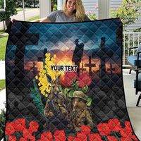 Kangaroo-Kiwi Soldier ANZAC Personalised Quilt Golden Wattle and Pohutukawa Flowers LT9 Black - Polynesian Pride