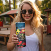 Kangaroo-Kiwi Soldier ANZAC Personalised Skinny Tumbler Golden Wattle and Pohutukawa Flowers LT9 - Polynesian Pride