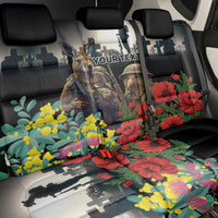 Kangaroo-Kiwi Soldier ANZAC Personalised Back Car Seat Cover Golden Wattle Poppy Flowers