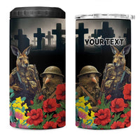 Kangaroo-Kiwi Soldier ANZAC Personalised 4 in 1 Can Cooler Tumbler Golden Wattle Poppy Flowers