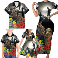 Kangaroo-Kiwi Soldier ANZAC Personalised Family Matching Short Sleeve Bodycon Dress and Hawaiian Shirt Golden Wattle Poppy Flowers LT9 - Polynesian Pride