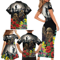 Kangaroo-Kiwi Soldier ANZAC Personalised Family Matching Short Sleeve Bodycon Dress and Hawaiian Shirt Golden Wattle Poppy Flowers LT9 - Polynesian Pride