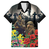 Kangaroo-Kiwi Soldier ANZAC Personalised Family Matching Short Sleeve Bodycon Dress and Hawaiian Shirt Golden Wattle Poppy Flowers LT9 Dad's Shirt - Short Sleeve Black - Polynesian Pride