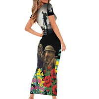 Kangaroo-Kiwi Soldier ANZAC Personalised Family Matching Short Sleeve Bodycon Dress and Hawaiian Shirt Golden Wattle Poppy Flowers LT9 - Polynesian Pride