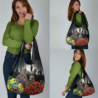 Kangaroo-Kiwi Soldier ANZAC Personalised Grocery Bag Golden Wattle Poppy Flowers