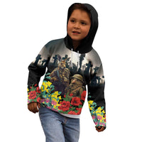 Kangaroo-Kiwi Soldier ANZAC Personalised Kid Hoodie Golden Wattle Poppy Flowers