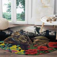 Kangaroo-Kiwi Soldier ANZAC Personalised Round Carpet Golden Wattle Poppy Flowers