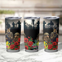 Kangaroo-Kiwi Soldier ANZAC Personalised Tumbler Cup Golden Wattle Poppy Flowers