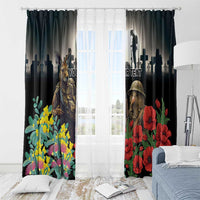 Kangaroo-Kiwi Soldier ANZAC Personalised Window Curtain Golden Wattle Poppy Flowers