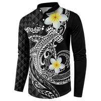 Aloha Hammerhead Shark Button Sweatshirt Black Hawaiian Kakau Tribal Tattoo