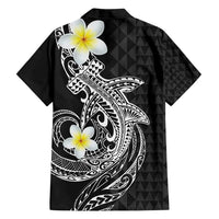 Aloha Hammerhead Shark Family Matching Off Shoulder Short Dress and Hawaiian Shirt Black Hawaiian Kakau Tribal Tattoo LT9 - Polynesian Pride