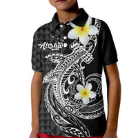 Aloha Hammerhead Shark Kid Polo Shirt Black Hawaiian Kakau Tribal Tattoo