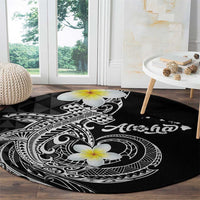 Aloha Hammerhead Shark Round Carpet Black Hawaiian Kakau Tribal Tattoo
