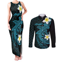 Aloha Hammerhead Shark Couples Matching Tank Maxi Dress and Long Sleeve Button Shirt Calypso Hawaiian Kakau Tribal Tattoo