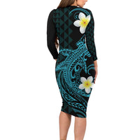 Aloha Hammerhead Shark Family Matching Long Sleeve Bodycon Dress and Hawaiian Shirt Calypso Hawaiian Kakau Tribal Tattoo