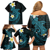 Aloha Hammerhead Shark Family Matching Off Shoulder Short Dress and Hawaiian Shirt Calypso Hawaiian Kakau Tribal Tattoo LT9 - Polynesian Pride