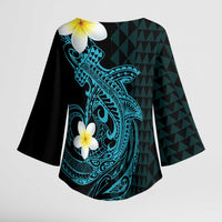 Aloha Hammerhead Shark Kimono Sleeve Blouse Calypso Hawaiian Kakau Tribal Tattoo - Polynesian Pride