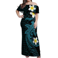 Aloha Hammerhead Shark Off Shoulder Maxi Dress Calypso Hawaiian Kakau Tribal Tattoo