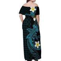 Aloha Hammerhead Shark Off Shoulder Maxi Dress Calypso Hawaiian Kakau Tribal Tattoo