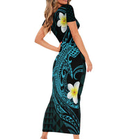 Aloha Hammerhead Shark Short Sleeve Bodycon Dress Calypso Hawaiian Kakau Tribal Tattoo