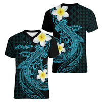 Aloha Hammerhead Shark Women V-Neck T-Shirt Calypso Hawaiian Kakau Tribal Tattoo LT9 - Polynesian Pride