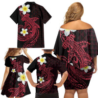 Aloha Hammerhead Shark Family Matching Off Shoulder Short Dress and Hawaiian Shirt Feverish Pink Hawaiian Kakau Tribal Tattoo LT9 - Polynesian Pride