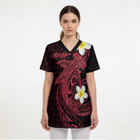 Aloha Hammerhead Shark Scrub Top Feverish Pink Hawaiian Kakau Tribal Tattoo - Polynesian Pride