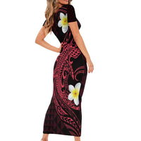 Aloha Hammerhead Shark Short Sleeve Bodycon Dress Feverish Pink Hawaiian Kakau Tribal Tattoo