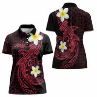 Aloha Hammerhead Shark Women Polo Shirt Feverish Pink Hawaiian Kakau Tribal Tattoo