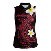Aloha Hammerhead Shark Women Sleeveless Polo Shirt Feverish Pink Hawaiian Kakau Tribal Tattoo