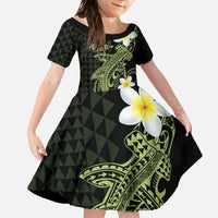 Aloha Hammerhead Shark Family Matching Off The Shoulder Long Sleeve Dress and Hawaiian Shirt Lime Rickey Hawaiian Kakau Tribal Tattoo