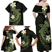 Aloha Hammerhead Shark Family Matching Off Shoulder Maxi Dress and Hawaiian Shirt Lime Rickey Hawaiian Kakau Tribal Tattoo