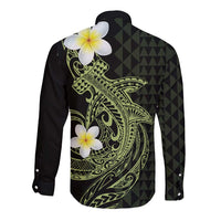 Aloha Hammerhead Shark Long Sleeve Button Shirt Lime Rickey Hawaiian Kakau Tribal Tattoo
