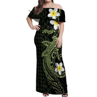 Aloha Hammerhead Shark Off Shoulder Maxi Dress Lime Rickey Hawaiian Kakau Tribal Tattoo