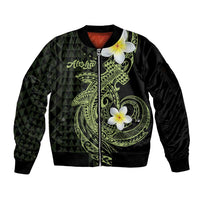 Aloha Hammerhead Shark Sleeve Zip Bomber Jacket Lime Rickey Hawaiian Kakau Tribal Tattoo