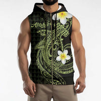 Aloha Hammerhead Shark Sleeveless Zip Hoodie Lime Rickey Hawaiian Kakau Tribal Tattoo - Polynesian Pride