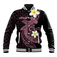 Aloha Hammerhead Shark Baseball Jacket Vivacious Pink Hawaiian Kakau Tribal Tattoo