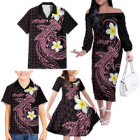 Aloha Hammerhead Shark Family Matching Off The Shoulder Long Sleeve Dress and Hawaiian Shirt Vivacious Pink Hawaiian Kakau Tribal Tattoo