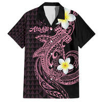 Aloha Hammerhead Shark Family Matching Off Shoulder Maxi Dress and Hawaiian Shirt Vivacious Pink Hawaiian Kakau Tribal Tattoo