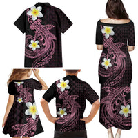Aloha Hammerhead Shark Family Matching Puletasi and Hawaiian Shirt Vivacious Pink Hawaiian Kakau Tribal Tattoo