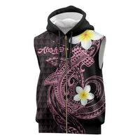 Aloha Hammerhead Shark Sleeveless Zip Hoodie Vivacious Pink Hawaiian Kakau Tribal Tattoo - Polynesian Pride