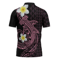 Aloha Hammerhead Shark Zipper Polo Shirt Vivacious Pink Hawaiian Kakau Tribal Tattoo - Polynesian Pride