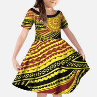 Personalised Tonga Ha apai High School Family Matching Off The Shoulder Long Sleeve Dress and Hawaiian Shirt Ngatu Fonulei Pattern LT9 Daughter's Dress Gold - Polynesian Pride