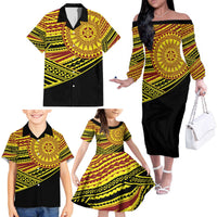 Personalised Tonga Ha apai High School Family Matching Off The Shoulder Long Sleeve Dress and Hawaiian Shirt Ngatu Fonulei Pattern LT9 - Polynesian Pride